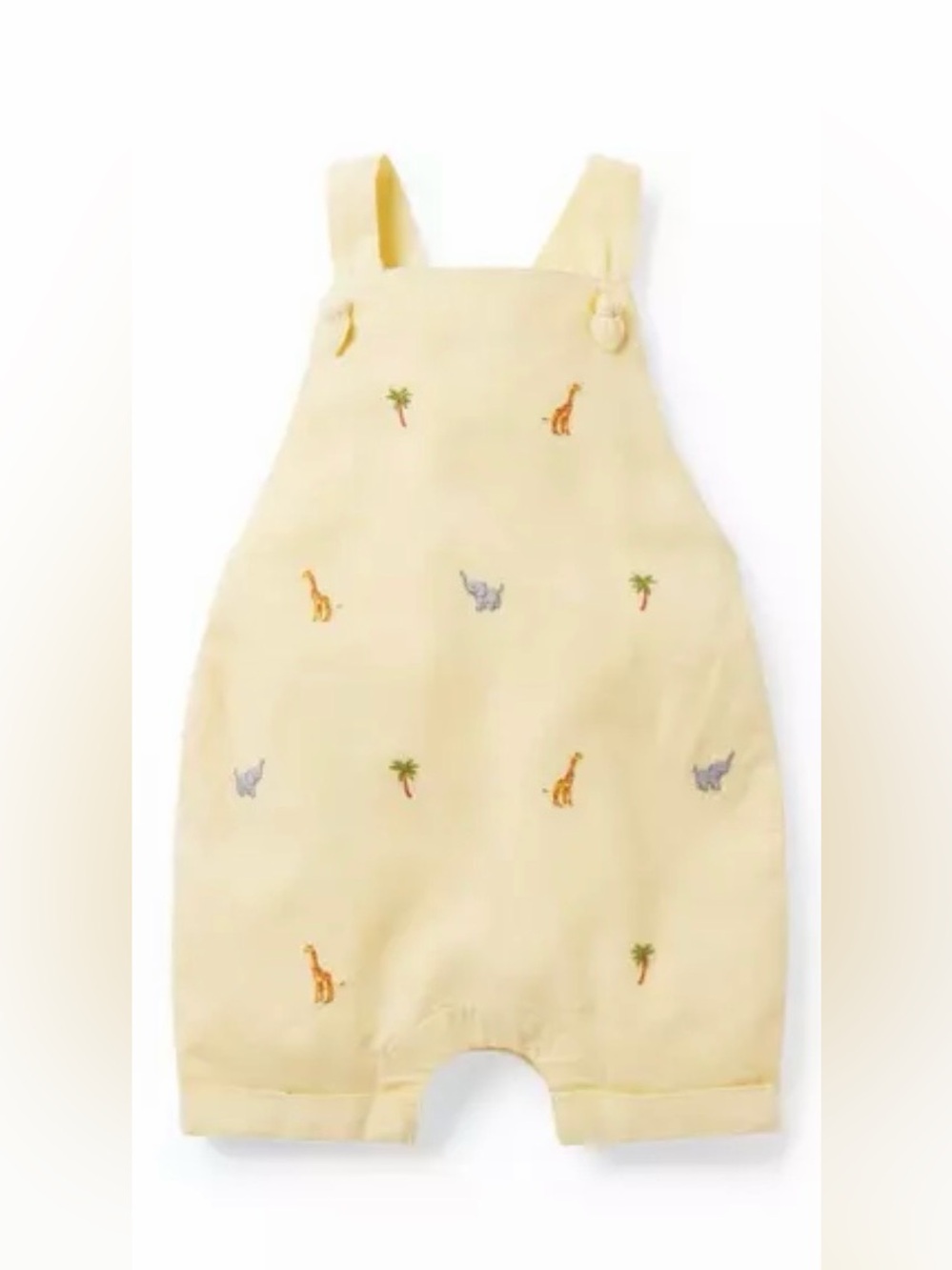Janie and Jack Baby Yellow Embroidered Linen-Cotton Safari Romper